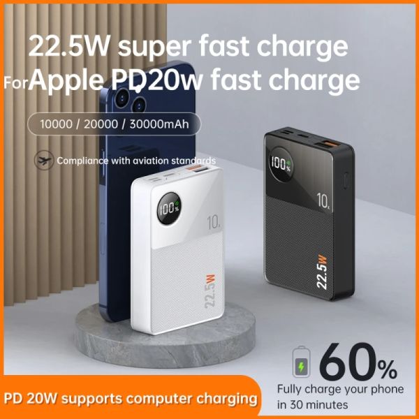 Power Bank 30000 мАч PD20W Super Fast Charge PowerBank для iPhone 14 13 Samsung Huawei Портативное зарядное устройство с двумя USB-портами PoverBank