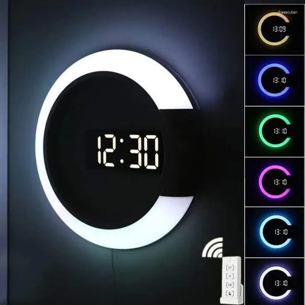 Relógios de parede QWE123 LED 3D Relógio Digital Mesa Espelho Alarme Temperatura Display Nightlight para Home Bedro