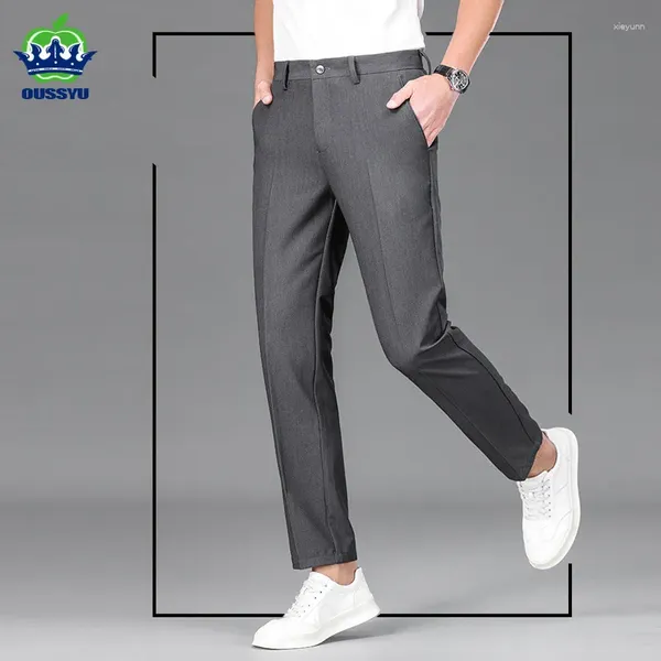 Pantaloni da uomo OUSSYU Marchio di abbigliamento Vestito estivo Lunghezza caviglia Uomo Business Dritto Corea Filati tinti Pantaloni formali casual Uomo 29-38