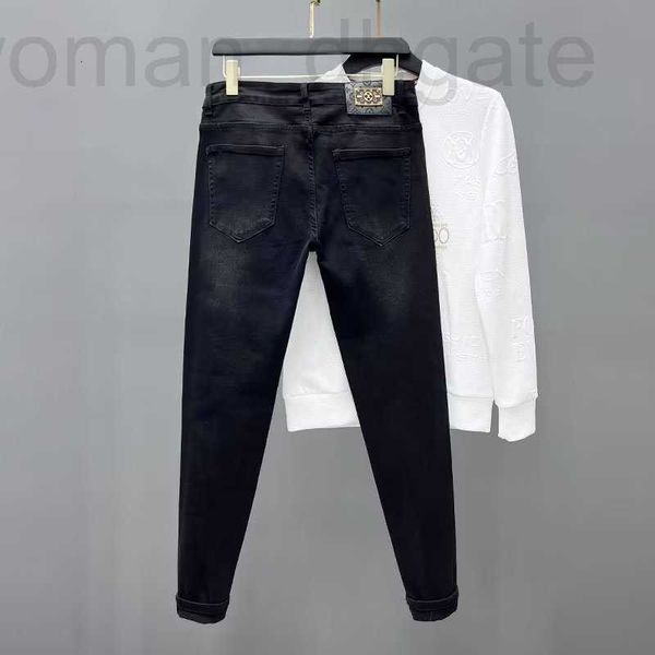 Jeans masculinos designer moderno, solto, perna reta, lavado com zíper, calças simples de inverno, perna pequena, cintura média, nova tendência jovem 8YVJ