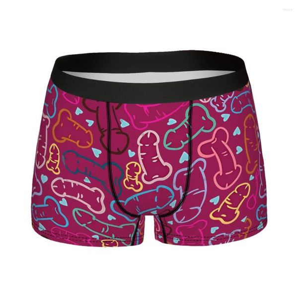 Cuecas coloridas pênis corações bonito homme calcinha homem roupa interior impressão shorts boxer briefs