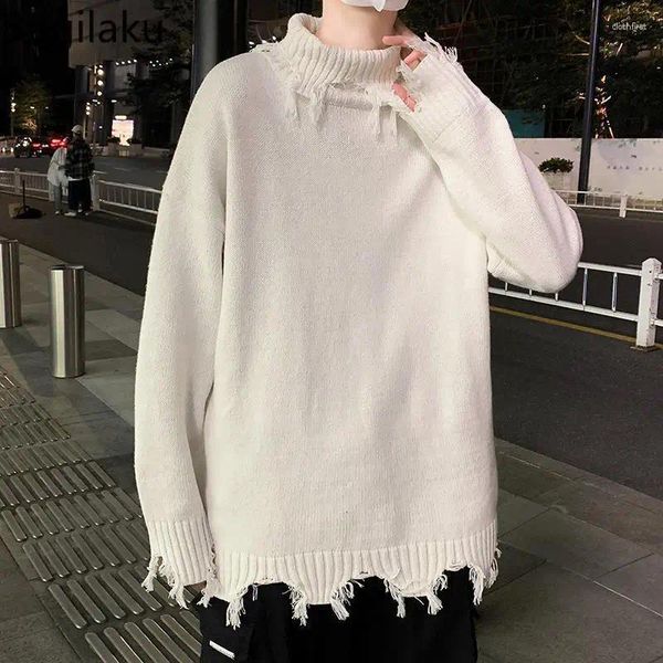 Männer Pullover High Street Perforierte Neck Pullover Für Männer 2023 Herbst/Winter Kühlen Lose Mode Vielseitig Paar Unten stricken