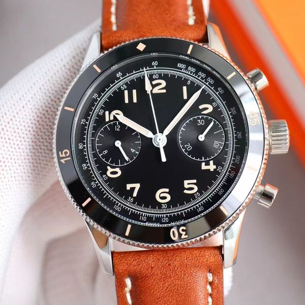 Blancpain Commander Vintage Air Titanium Force Herren-Pilot-Sport-Timer, voll funktionsfähige, bidirektionale, geräuschlos drehbare, superleuchtende Designeruhr mit Lünette und Mund