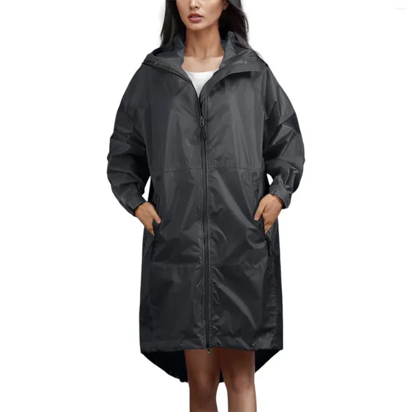 Giacche da donna Impermeabile leggero con cappuccio Giacca a vento ampia da esterno Casual Anorak a maniche lunghe Capispalla impermeabile