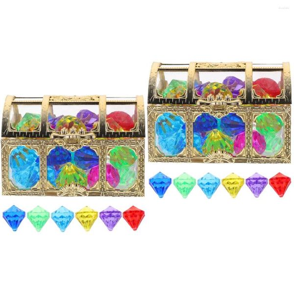 Vasos 2 conjuntos de plástico gemas artesanato jóias meninas colorido criança brinquedo caixa de cristal tesouro jóias acrílicas crianças