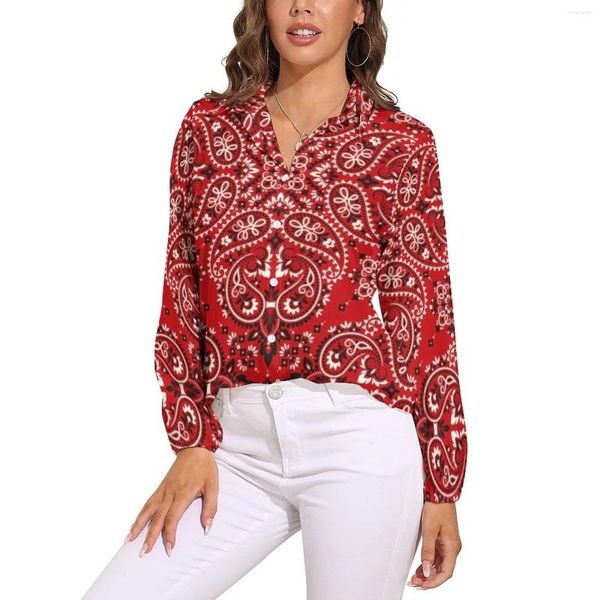 Blusas femininas vintage paisley blusa feminina bandana estilo impressão streetwear solto manga longa camisas retro impresso topo tamanho grande 2xl 3xl