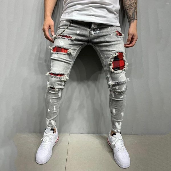 Calças masculinas rasgadas jeans homens estiramento magro hip hop denim calças streetwear casual magro apto para jogging jean y2k