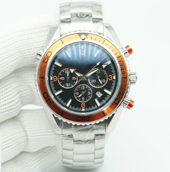 Top Quality Blue Dial Meter Watch 44mm Quartz Chronograph Diver 600m Aço Inoxidável Vidro Voltar Sports Sea Mens Relógios