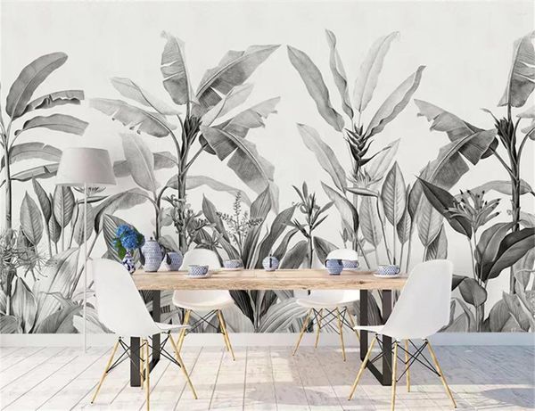 Papéis de parede personalizados plantas de banana papel de parede mural quarto casa decoração escritório cozinha decoração de casa adesivos papel de parede sala de estar