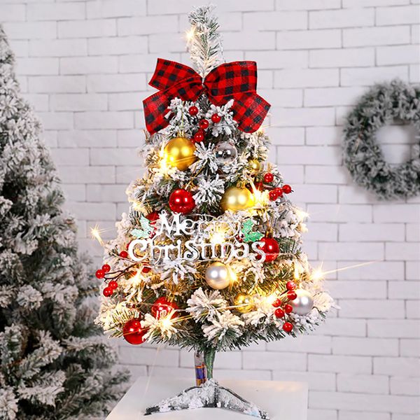 Decorazioni natalizie Albero di Natale da tavolo con luce LED Floccato Albero di Natale artificiale Kit di decorazioni per piccolo albero di Natale fai da te Navidad Decor 231027