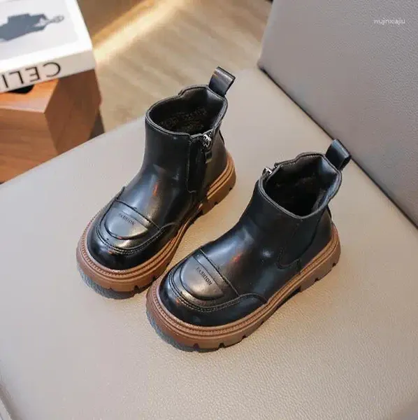 Botas crianças meninos de couro sapatos crianças moda bebê tornozelo neve esportes tênis inverno para menina