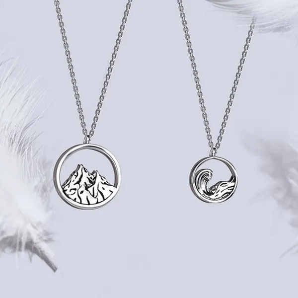 Ciondoli Timbro Collana in argento 925 con coppia di colori Moda Montagne e mari Collane con ciondolo per donne Uomini Gioielli per feste di anniversario