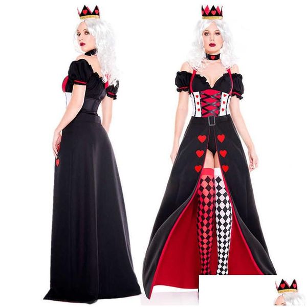 Другие праздничные атрибуты для вечеринок Королева червей Костюм Алисы в стране чудес Покер Косплей Хэллоуин Маскарадные костюмы Сексуальное платье G09 Dhpvo