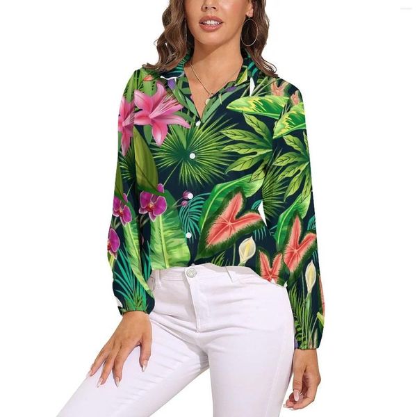 Camicette da donna Camicetta allentata floreale tropicale Paradiso della Boemia Camicia casual oversize femminile a maniche lunghe con grafica autunnale Top