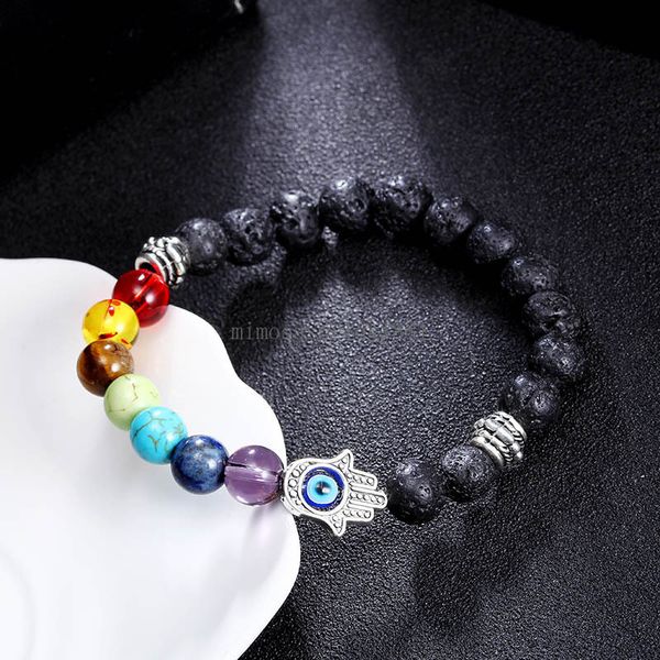 8mm Natürliche Vulkangestein Perlen Armband für Männer Womem Mode Charme Glück Blau Evil Eye Perlen Armband Armband Schmuck GIF