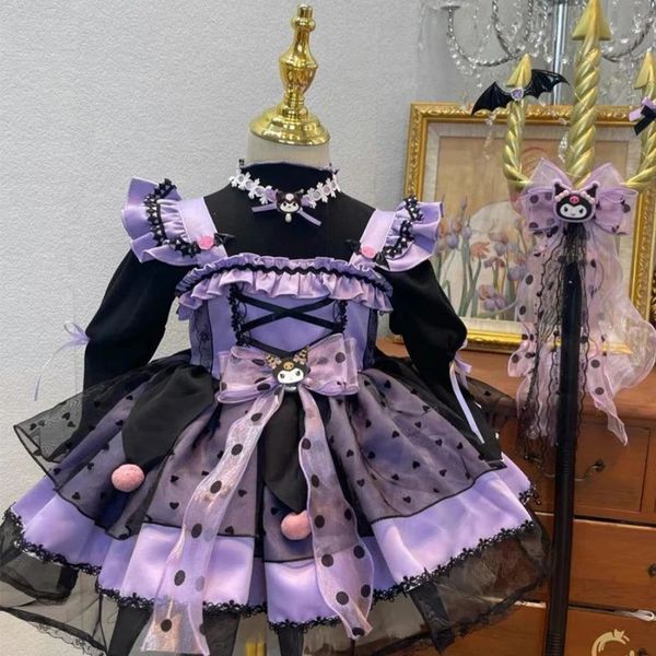 Abiti per ragazze Kawaii Sanrios Kuromi Primavera e autunno Ragazza Cute Cartoon Lolita Dress Festa di compleanno Gioco di ruolo Tutu Regalo per bambini 231030