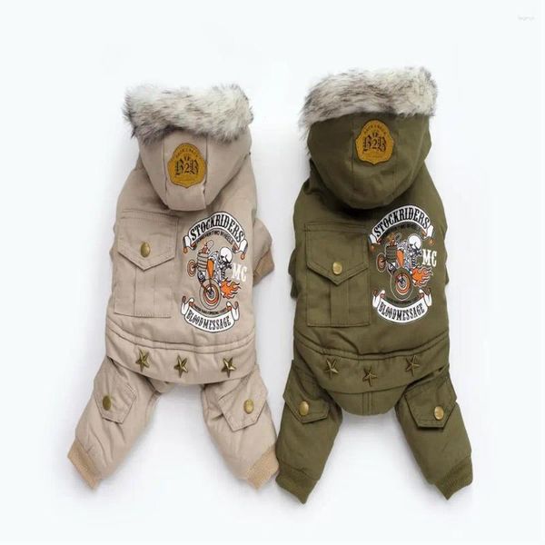 Abbigliamento per cani Spessore con cappuccio Stile conducente Cani da compagnia Cappotto invernale in cotone a quattro zampe Tuta Abbigliamento caldo per piccoli cuccioli