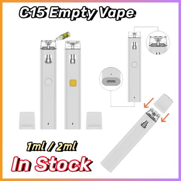 Giappone Vapes C15 Crystal Box Penne a vaporizzazione usa e getta 1 ml 2 ml Dispositivo ricaricabile vuoto Olio spesso olio da 300 mAh Ecigs Kit Pod serbatoio visivo D8 D9 D10 Vaporizzatore olio vuoto