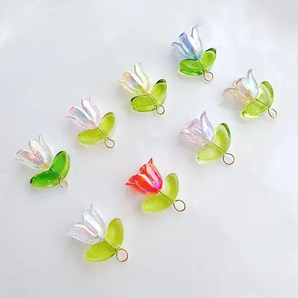 Charms 10 Stück süße Perlenglocke Orchidee mit grünem Blatt-Blumen-Anhänger für DIY-Schmuck, handgefertigt, Ohrring, Halskette, Armband, Zubehör