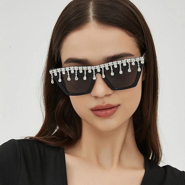 Occhiali da sole Diamond Cat Eye Donna Strass Occhiali da sole Eyewear Steampunk Ladies Shades Gafas De Sol Para