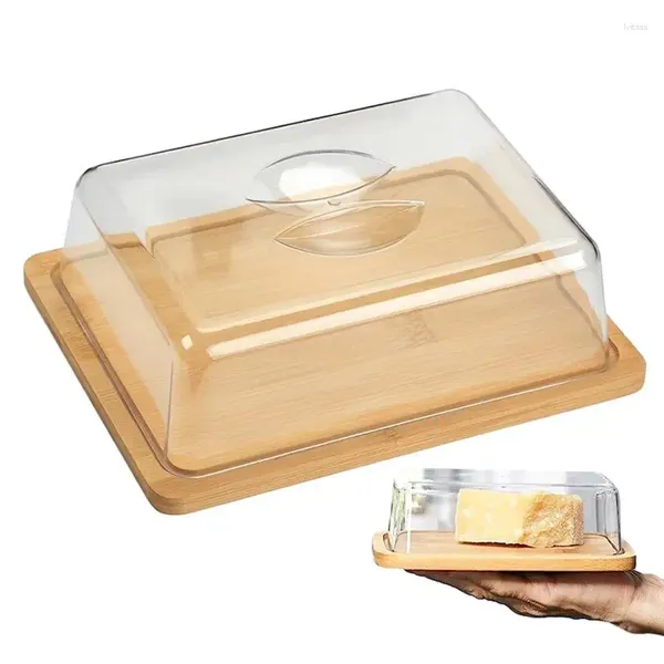 Тарелки Бамбуковый поднос для масла Держатель для холодильника Прозрачный контейнер для столешницы Покрытые блюда с крышкой