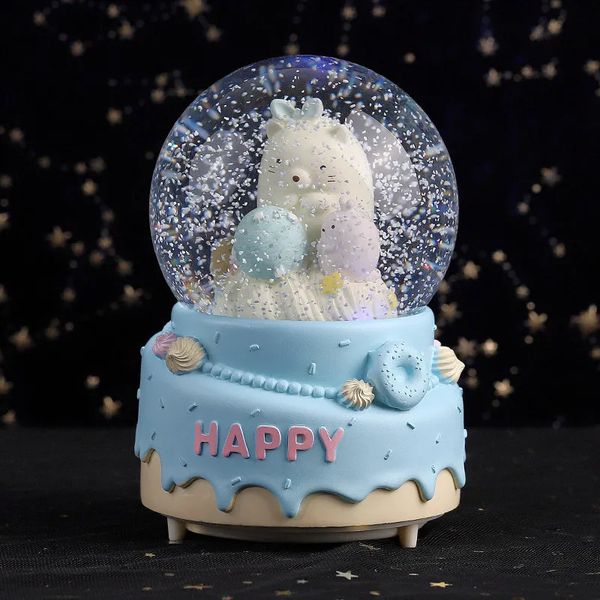 Decorações de Natal Urso Bonito Globo de Neve Luminoso com Música Bola de Cristal Esfera Bola de Vidro Escritório Decoração de Casa Artesanato Crianças Aniversário Presente de Natal 231027