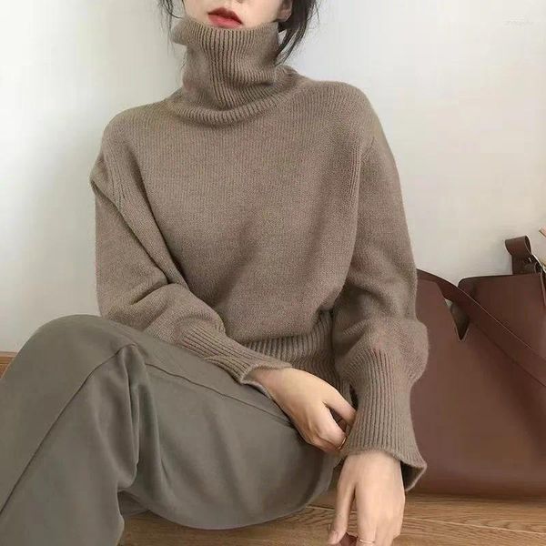 Suéteres femininos mulheres cashmere elegante tartaruga pescoço coreia suéter macio malha pulôveres básicos o quente feminino casual malhas jumper tops