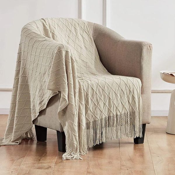 Одеяла Venteunique, вязаное покрывало для дивана, дивана и кровати, легкое мягкое вязаное одеяло с кисточкой, декоративное уютное фермерское дом...