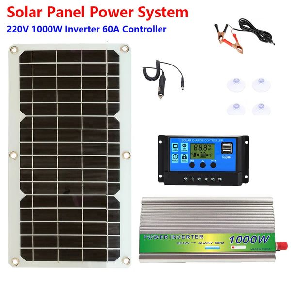 Carregadores Sistema de energia do painel solar 220V 1000W Inversor 60A Módulo controlador Dual 5V Interface de saída USB DC12V para bateria de caravana móvel 231030