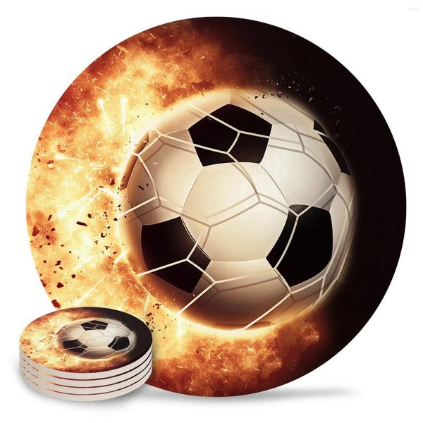 Tapetes de mesa chama futebol tiro esporte atletismo redondo café acessórios de cozinha porta-copos de cerâmica absorvente