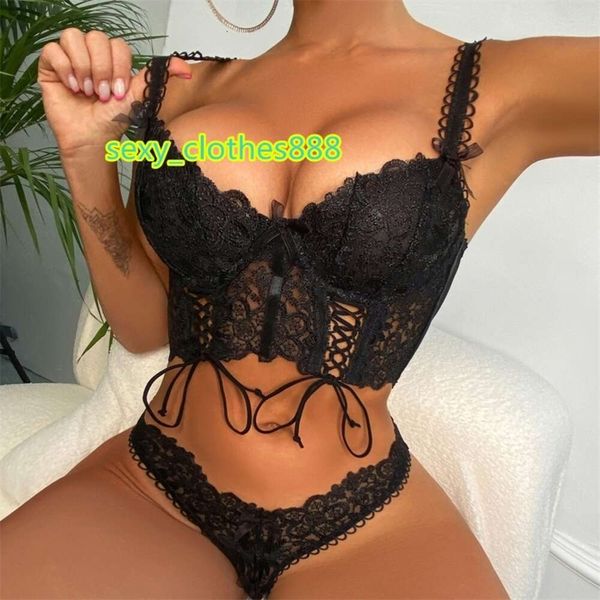 Yimunanncy 2 peças sutiã de renda feminino tira top top underiwre + calcinha de calcinha conjunto de lingerie sexy branca 220513