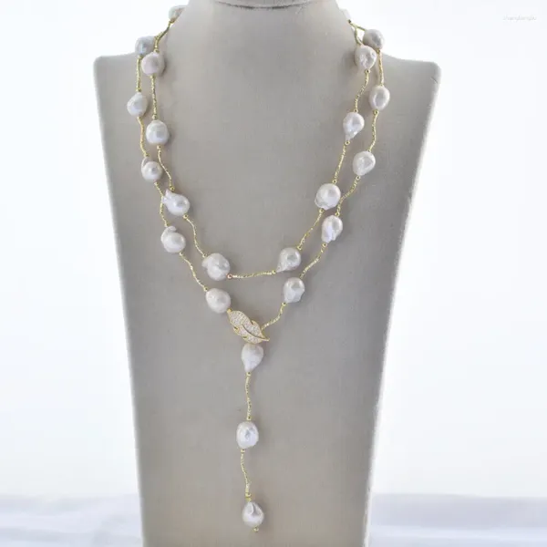 Серьги-подвески 40 дюймов, 13 мм, круглые белые серьги с жемчужным ожерельем Эдисона Кеши, CZ
