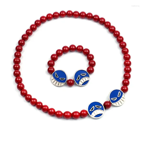 Colares Pingente 2023 Anime Portgas D Ace Gargantilha Colar para Mulheres Homens Red Beads Jóias Correntes Collares Presentes