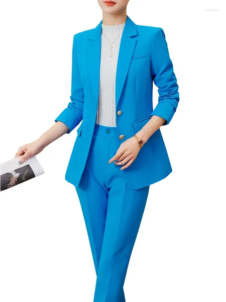 Damen Zweiteilige Hose Orange Blau Aprikose Schwarz Damen Blazer Hosenanzug Damen Damen Business Arbeitskleidung Jacke und Hose 2 Set