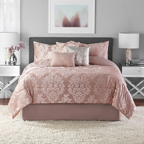 Conjuntos de cama 7 peças Rose Gold Armin Damask Comforter Set Bed Sheet Set Home Textile 231030