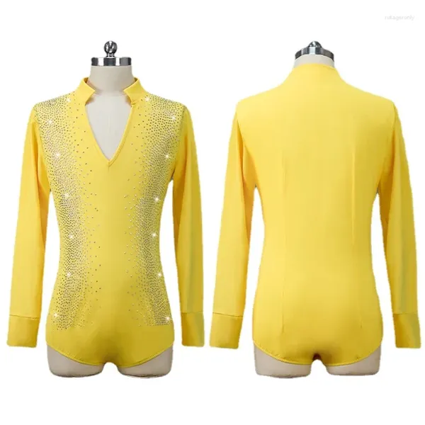 Palco desgaste personalizado masculino manga comprida competição de dança latina roupas high-end top com strass desempenho adulto