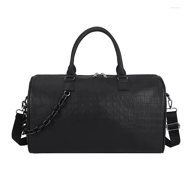 Duffel Bags Bolsa De Viagem De Couro 2024 Mulheres Bolsa De Grande Capacidade Com Corrente Homens Business Tote Weekend Ombro