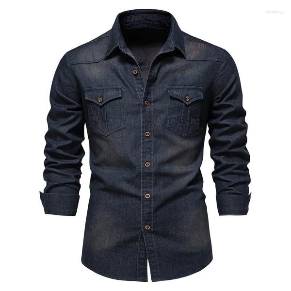 Camicie Casual da uomo Camicia di jeans in cotone alla moda retrò a maniche lunghe da uomo Euro Plus Size S-5XL Abbigliamento streetwear