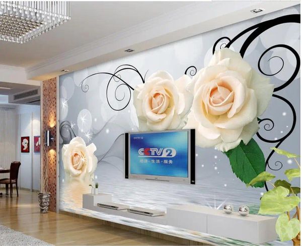 Wallpapers 3d papel de parede flor rosa água tv pano de fundo pintura decorativa moderna para sala de estar murais