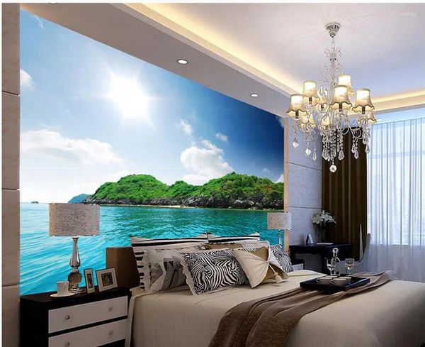 Wallpapers 3d papel de parede personalizado lagos e montanhas céu azul nuvens brancas afrescos para quarto
