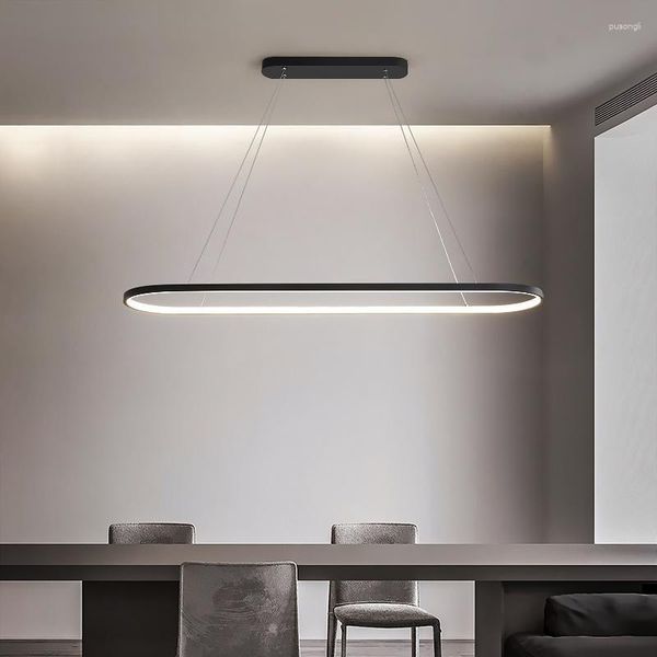 Kolye lambaları Siyah/Beyaz Modern Basit Led Işıklar Yemek Odası Bar Mutfak Oval Şekli Lamba Aydınlatma Armatürleri