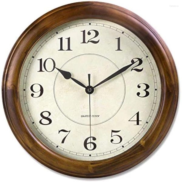 Relógios de parede Kesin Relógio Madeira 14 polegadas Silencioso Grande Bateria Decorativa Operado Não Ticking Analógico Retro para Viver