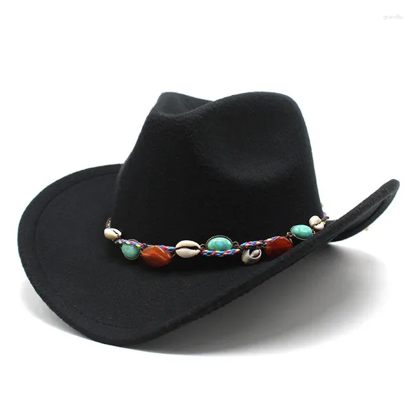 Berets Moda Homens Mulheres Western Cowboy Chapéu com Cabeça de Vaca Banda Larga Brim Jazz Inverno Lã Fedora Tamanho 56-58cm