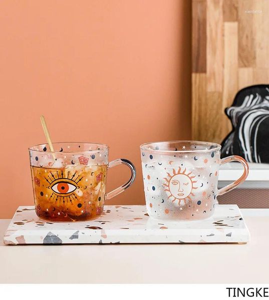 Canecas 400- 500 ml de escala criativa de vidro de vidro Padrão de olho de olho de café da manhã leite copo de café em casa casal d'água de escritório nórdico presente
