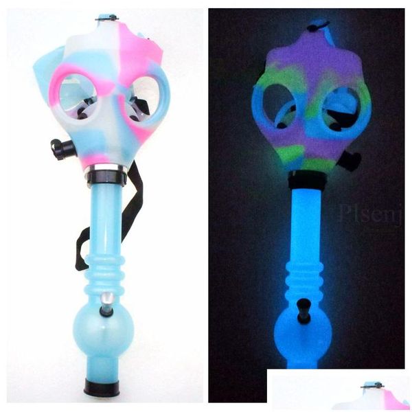 Maschera antigas Bong Entrambi Glow In The Dark Water Shisha Acrilico Pipa da fumo Sille Narghilè Tubi di tabacco Consegna di goccia all'ingrosso Dhvhp