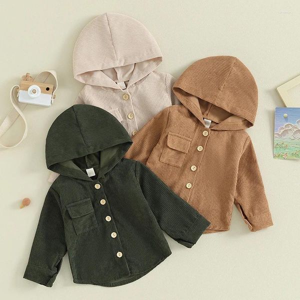 Jacken Lässige Mode Cord Baby Jungen Solide Langarm Button-Down Hoodies Mäntel Herbst Winter Kleinkind Oberbekleidung Tops