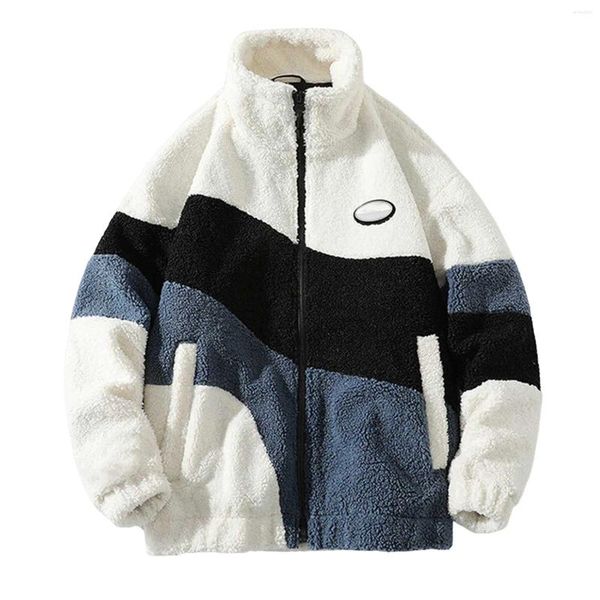 Giacche da uomo giapponese Y2K per uomini inverno inverno peluche in pile polare Giacca di oversize a contrasto di oversize zipper cappotto chaqueta