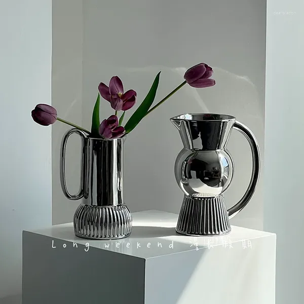 Vasen, hochwertiges Silber, galvanisierte Vase, Dekoration, Keramik-Blumentopf, modernes Zuhause