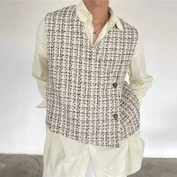 Giubbotti da uomo Uomo Autunno stile francese Gilet scozzese esterno 2023 Moda elegante retrò casual allentato comodo semplice abbottonatura laterale corta