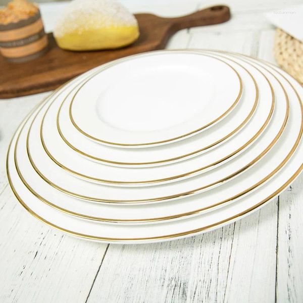 Тарелки с золотым краем, обеденная тарелка, керамический фарфор, поднос для стейка, закуска, десертная кухонная посуда для ресторана